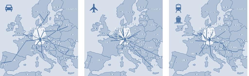 3. Transport connections Motorways Major roads Airport Nuremberg is positioned at the intersection of the Paris-Prague, London-Brussels-Vienna-Budapest and Warsaw-Berlin-Rome motorways.