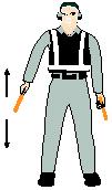 Cut engines Extend arm with wand forward of body at shoulder level, move hand and wand to top of left shoulder and