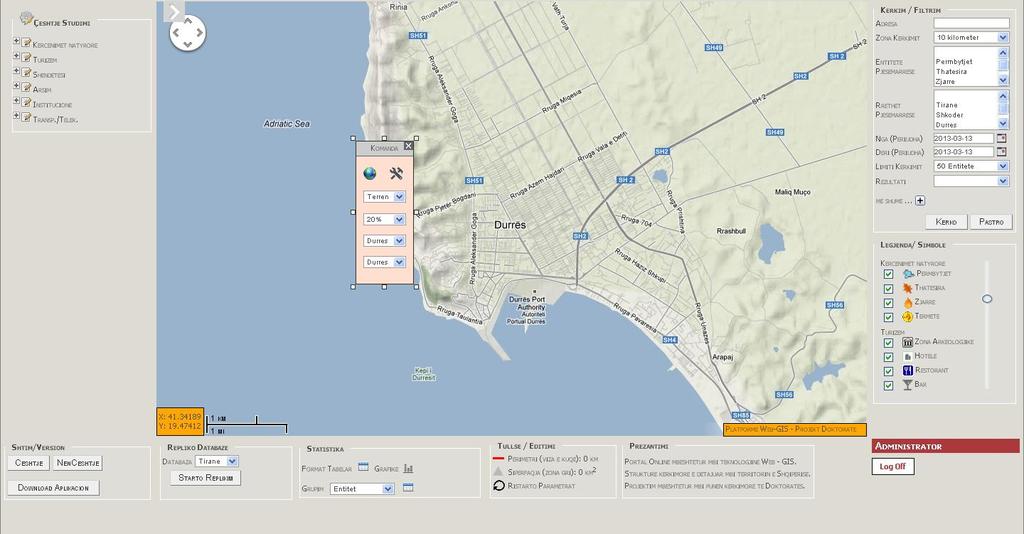 Figurë 42 - Platforma Web GIS Albania V.2.1 Harta Është impakti i parë që përdoruesi vizualizon pasi të jetë lançuar aplikacioni.