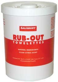 Contains natural skin conditioners and leaves a fresh citrus scent. Salisbury s RUB-OUT TM Towelettes work fast to loosen, dissolve, and absorb dirt and grease.