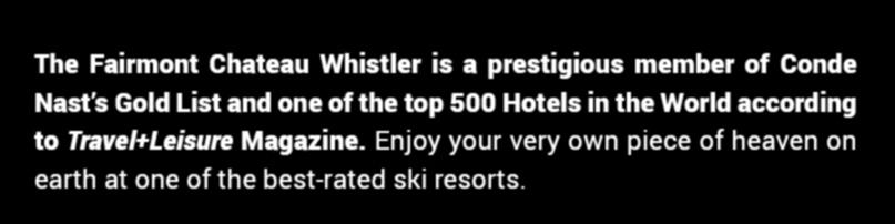Whistler Enjoy a standard Fairmont room with daily breakfast for 2 at this prestigious member of Conde Nast s Gold List.
