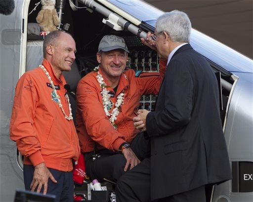 The plane powered by the sun's rays landed in Hawaii after a record-breaking five-day journey across the Pacific Ocean from Japan.