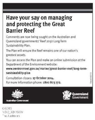The impact of the Reef 2050 Plan on our Port. + + = The Reef 2050 Plan was issued in late 2014 for public consultation.