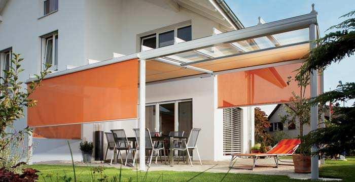 Three perfect sun shades and blinds for Terrazza, Glasoase and conservatories With the right form of sun protection for your patio roof, Glasoase or conservatory, the fabric will shelter you from the