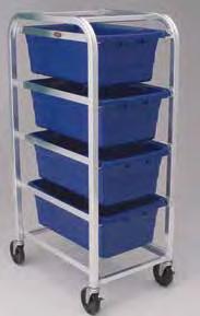 Able to cross stack totes. Equipped with 4 swivel casters for greater mobility.