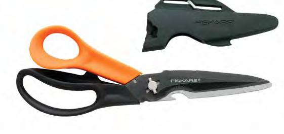 Box/tape cutter built-into sheath. Use this QR code to see what all these scissors can do!