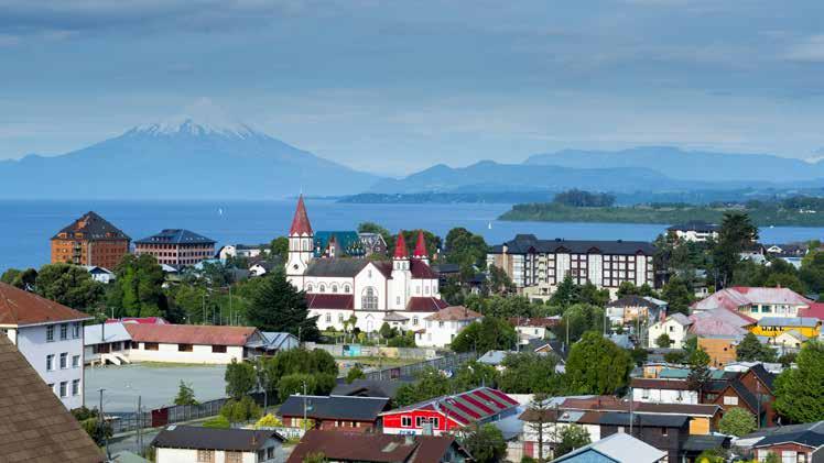 The town is located on Lake Llanquihue, with wonderful views of the snow capped Calbuco Volcano in the distance.