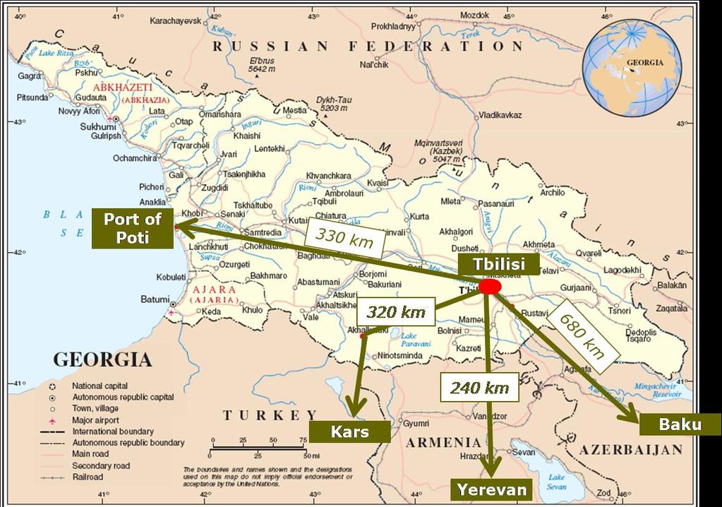 Capability Connectivity Location Georgia as a Logistic Hub Strategically located between the Black and Caspian Seas 17 million South Caucasus s population is reachable by truck within a day s drive