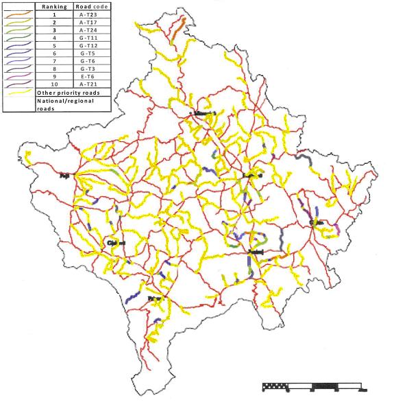 Figure 5.5: Alternative 2, Maps with location of 10 highest ranked road types with intervention Total cost of road interventions are 296 million euro for Alternative 2.