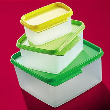 Colorful containers feature easyopen tabs and sizes nest with seals