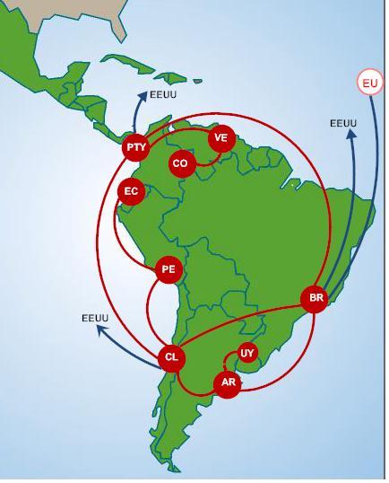 compatible) in AL countries Chile is transit to the north (Perú) and to the east (Argentina).
