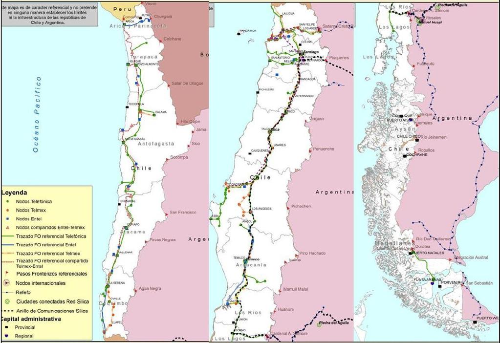 Network infrastructure in Chile (2011) Comments: In general fibers goes by similar (identical) paths TELCOS does agreements to shift fiber, so to have redundancy links