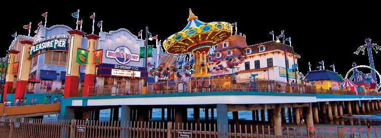 Explore Galveston Island PLEASURE PIER: With multiple restaurants, midway games, beautiful Gulf views and 16 exciting rides, including the thrilling Iron Shark Roller Coaster, the Galveston Island