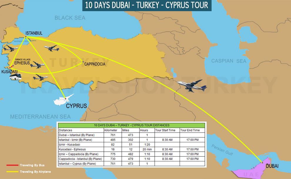 TRAVELSHOPTURKEY 10 DAYS DUBAI - TURKEY - CYPRUS MULTI COUNTRY TOUR AVAILABLE: Everyday TOUR ROUTE: Dubai - Istanbul - Kusadasi - Cappadocia - Cyprus 10 DAYS DUBAI - TURKEY - CYPRUS MULTI COUNTRY