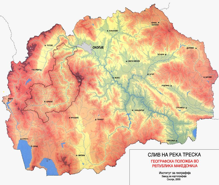 28 Димитровска О.: Хидрогеолошки состав и неговото влијание врз квалитетот на водите... ВОВЕД Сливот на реката Треска се наоѓа на запад-северозапад од централните делови на Република Македонија.