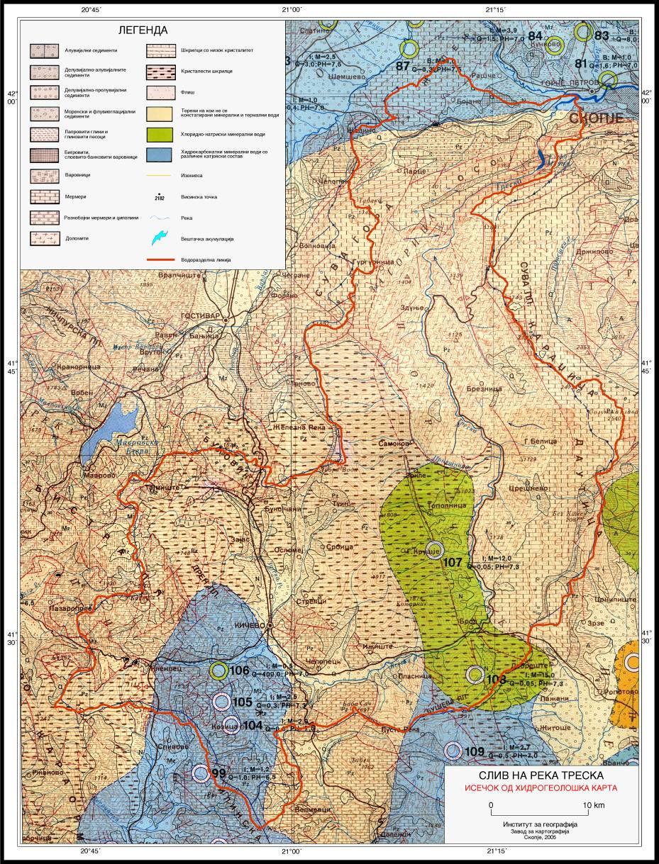 Географски разгледи (44-45) 27-34 (2011) 31 Слика 2: Хидрогеолошка карта на сливот на реката Треска.