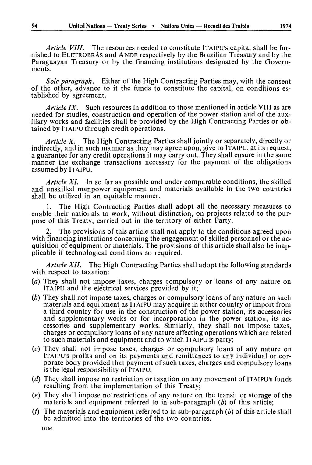 94 United Nations Treaty Series Nations Unies Recueil des Traités 1974 Article VIII.