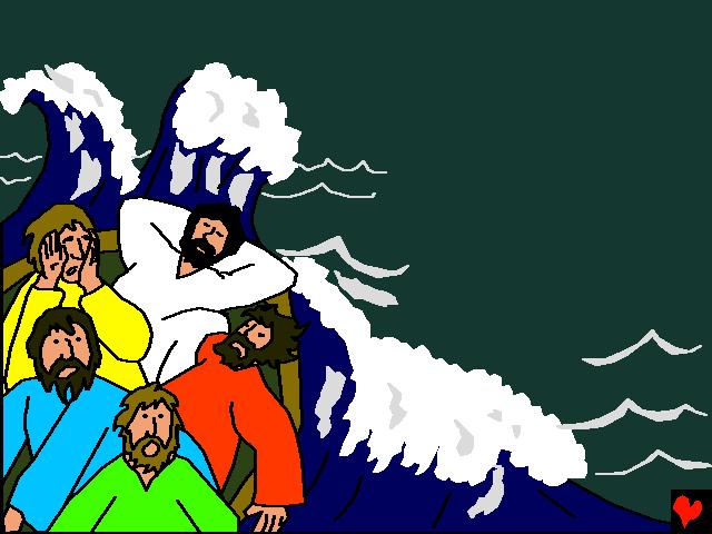 Ускоро након тога, Исус је био у чамцу са ученицима. Застрашујућа олуја је настала на мору.