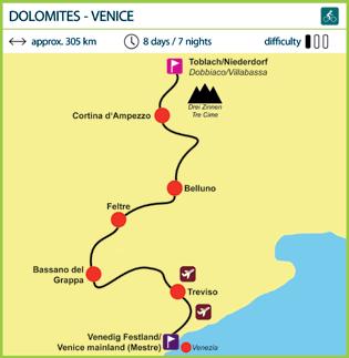 Characteristics of the route Easy touring The first two days you mainly follow the old Dolomites railway track.