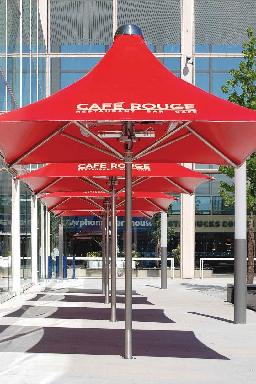 12 years experience of delivering high quality shade solutions led to the creation of Vortex parasols, providing strength and durability beyond traditional jumbo parasols.