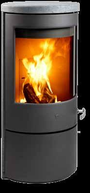 The heat-retentive stones (accessory) in the extended top section of the Viva 31 stove remain hot long