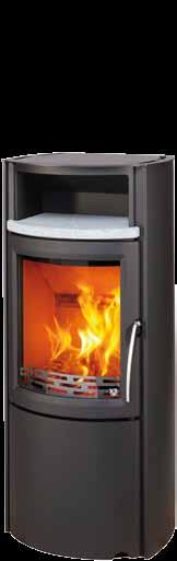 Elipse variants: black and grey The slender Linux 1 stove features a practical soapstone shelf above the combustion chamber.