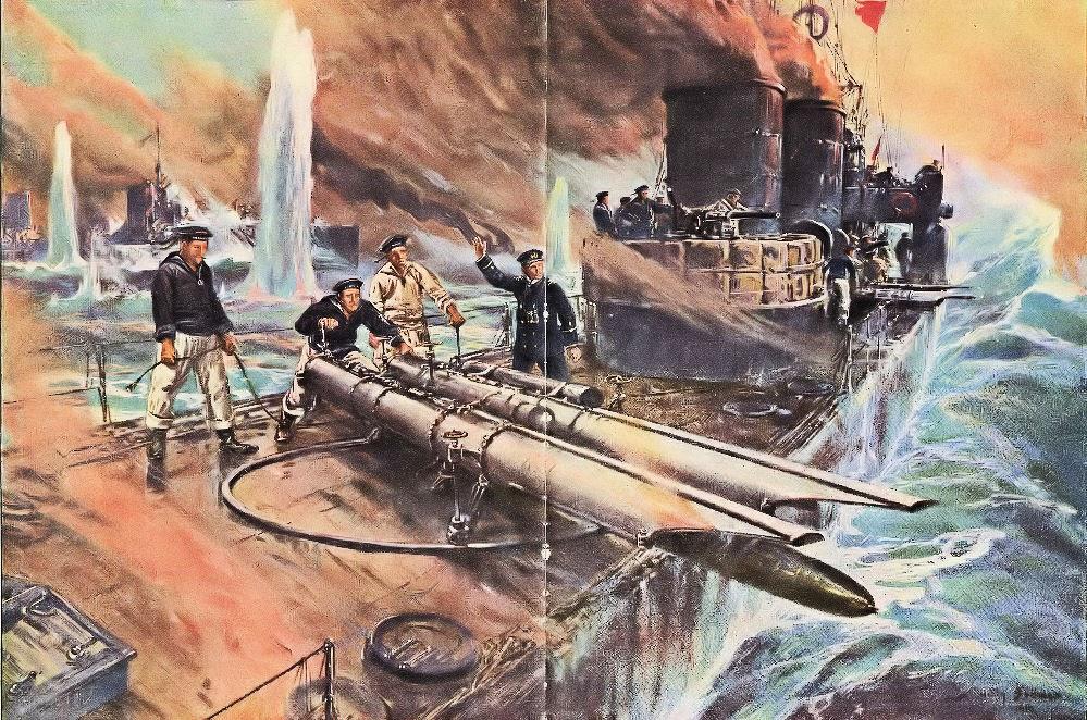 Contemporary depiction of a German torpedo boat in action.
