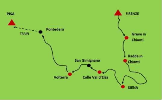 Route Technical Characteristics: Tour Profile: Moderate. Hilly land, with some sweet climbs and descents (last stage mostly in descent).