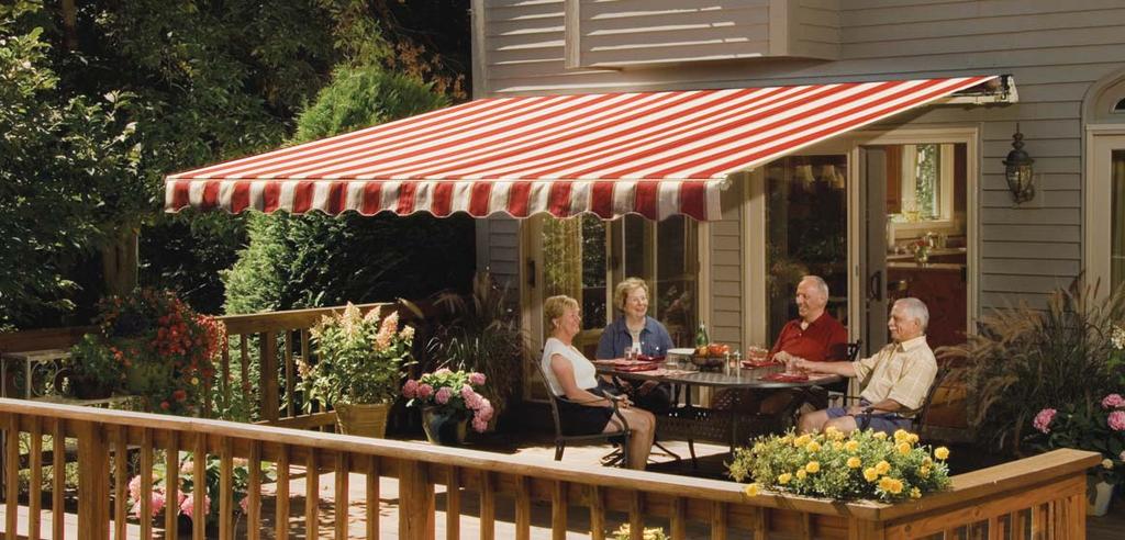 Shown with Cranberry Woven Acrylic Fabric Choose the Size that Best Fits Your Home and Lifestyle Your awning will be professionally installed. Awnings are available in many sizes.