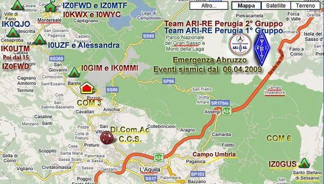 Map showing disposition of comms units (Abruzzo Emergency: