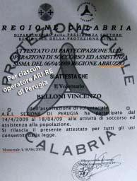 Attestation from National Civil Defence, Calabria Region!