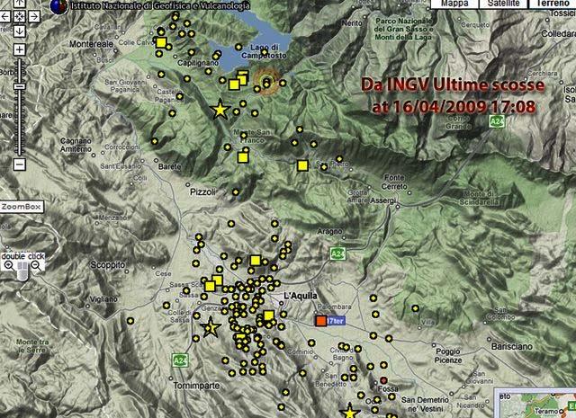 Map showing aftershock locations: 16.04.