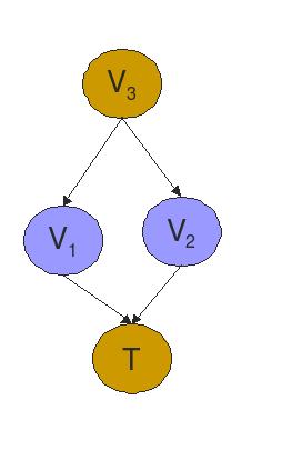 Using FD(T,k) Assume the maximum conditioning size is 1 We can d-separate V 3 from T conditioned on 2 variables, but not just 1 variable V 3 is a false