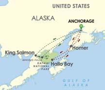 Round-trip flights: Anchorage > Brooks > Anchorage (via King Salmon). Park fees and taxes. Valley of the 10,000 Smokes Tour with lunch.