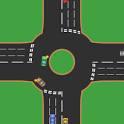 roundabout, noun a road junction at which traffic