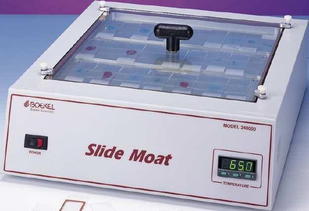 Boekel Slide Moat Hybridization Bath Models 240000 and 240000-2 The Boekel Slide Moat is a versatile microscope slide incubator that is equally at home in a clinical or basic research laboratory.