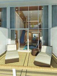 The new suites redefine cruising accommodations with their spacious living areas and double-height ceilings.