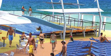 The FlowRider, a Royal Caribbean International exclusive, features a sloped, wavelike surface that s perfect for beginning, intermediate and advanced surfers.