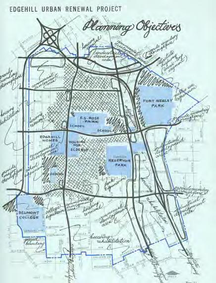 Nashville Housing Authority (MDHA) urban renewal plan for Edgehill - infrastructure implementation plan, 1960s Urban renewal plan for Edgehill - planning objectives, 1964 (above) Two cul-de-sacs