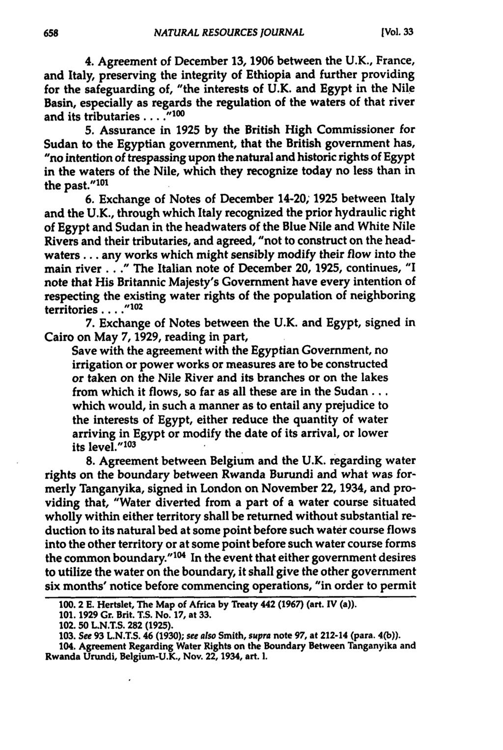 NATURAL RESOURCES JOURNAL [Vol. 33 4. Agreement of December 13, 1906 between the U.K.