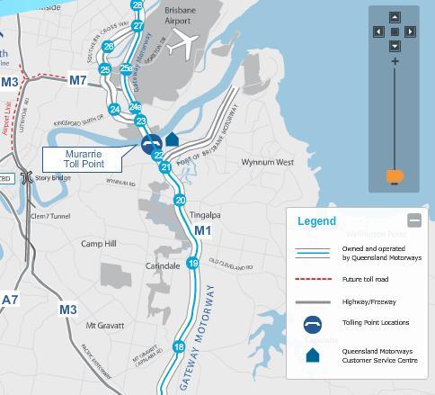 Map sourced from: www.qldmotorways.com.au RACQ reviewed Gateway Motorway toll signage on 22 March 2012 and again on 5 July 2012.