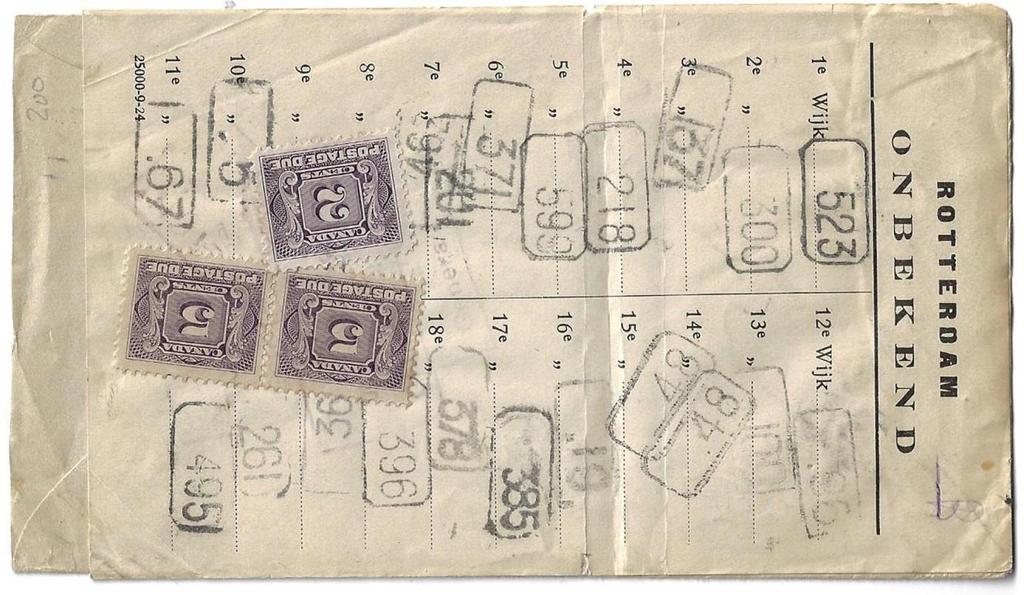 T60, 12 (double 6 ), 25cnt Dutch postage due (tied).