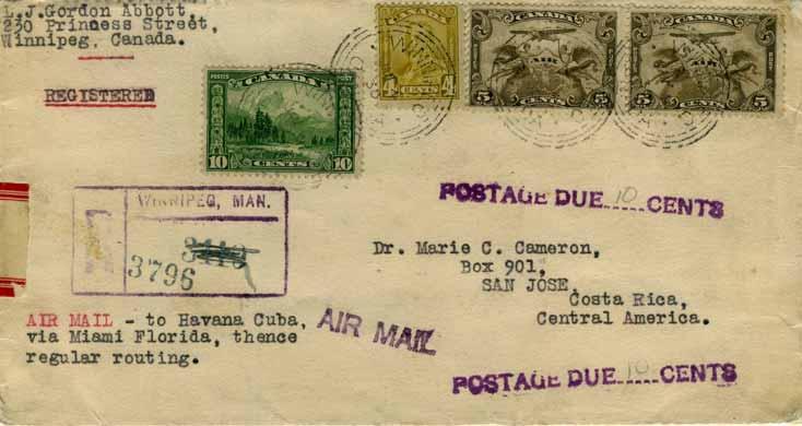International postage due Can occur as a result of miscalculation of early air mail rates, or of additional services applied in the destination country.