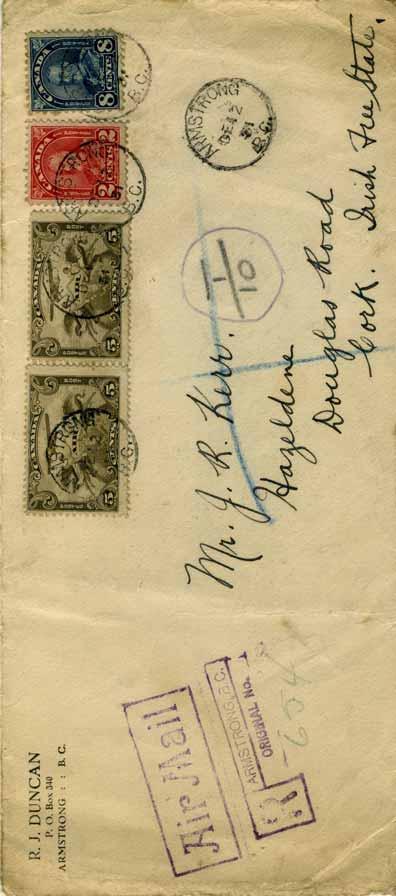 International postage due (airmail) To Ireland, by air through US,
