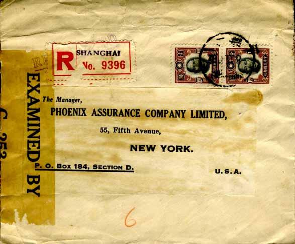 Through mail during World War II Shanghai New York,