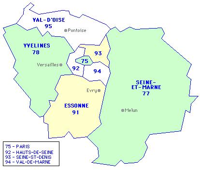 Ile de France is composed by 8 "départements" and more than 1200 municipalities Paris is the central kernel, 8 départements (counties 3 départements make a first ring, 4 départements make the outer