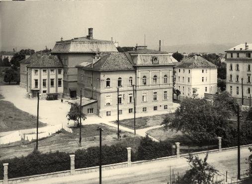 iz zgodovine medicine Pogled na»rdečo hišo«in Leonišče, ki sta predstavljala ljubljansko ginekološko-porodniško kliniko po 2. svetovni vojni (foto Vlastja Simončič, 1967). tudi popisal v svoji knjigi.