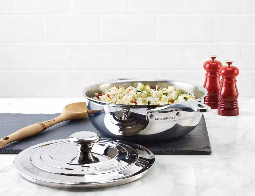 Sauté Pan with Lid This versatile pan, featuring a patented stay-cool handle, is perfect for browning and