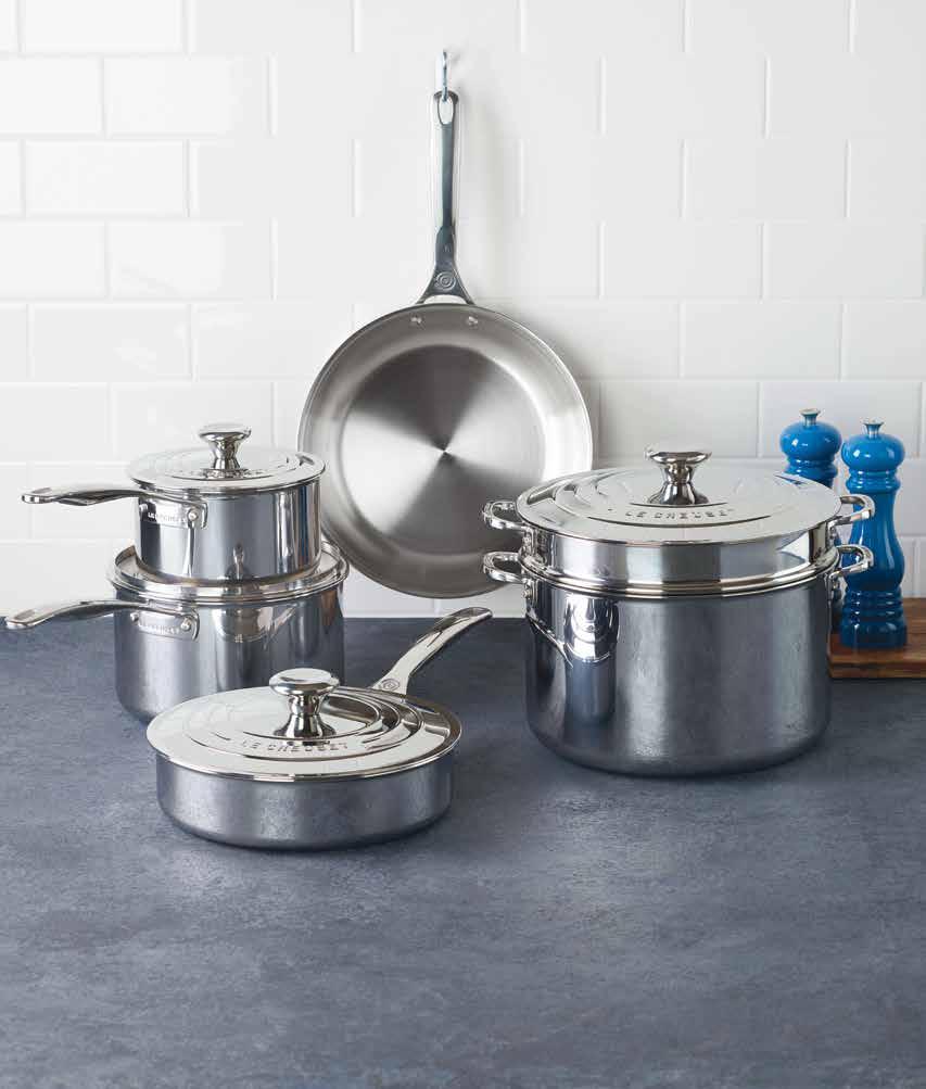 5-Piece Set This ideal starter set of beautiful, high-performance stainless steel cookware creates the perfect foundation for a lifetime of cooking.