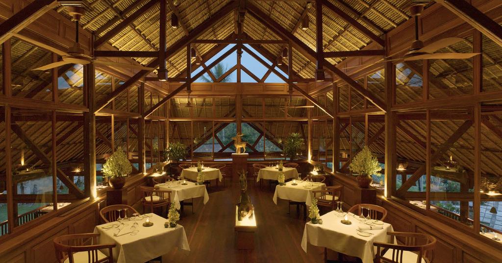 Crafted largely of teak, the Restaurant